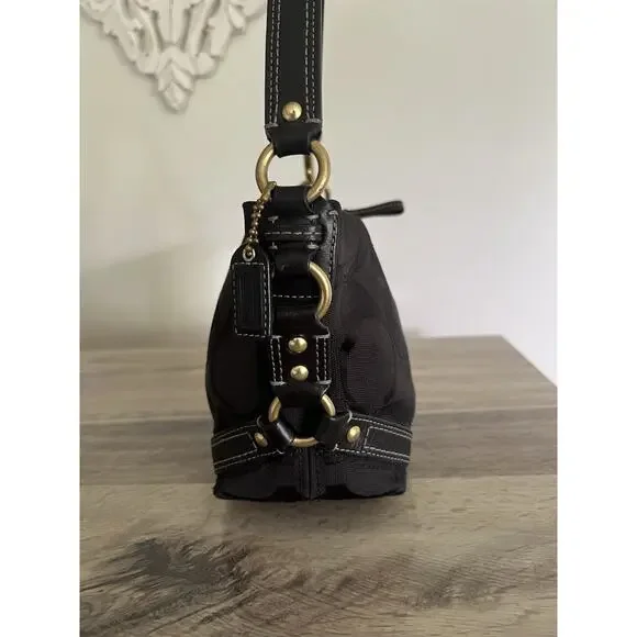 Coach Black Monogram Mini Carly Tote Bag Leather Brass y2k Vintage Signature - Picture 3 of 13